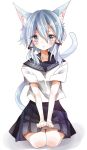  1girl animal_ears blue_eyes blue_hair cat_ears cat_tail chima_(fusigiko) school_uniform seiza serafuku shinon_(sao-alo) short_hair sitting sword_art_online tail 