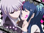  2girls ? bangs blood blood_from_mouth blue_hair closed_eyes dangan_ronpa dangan_ronpa_1 gloves hand_on_another&#039;s_face kirigiri_kyouko kumax5 long_hair looking_at_another maizono_sayaka multiple_girls necktie official_style one_eye_closed pink_blood profile purple_hair school_uniform serious violet_eyes yuri 