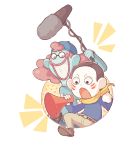  2boys ad_youkai backwards_hat baseball_cap boom_microphone cosplay costume_switch grin hat kflamingo lips male_focus megaphone microphone mister_movien multiple_boys open_mouth role_reversal scarf simple_background smile white_background yellow_scarf youkai_watch 