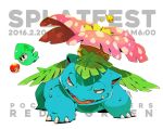  announcement_celebration copyright_name inkling no_humans pokemon pokemon_(creature) splatoon tetori venusaur white_background 