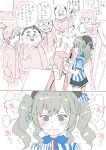  @_@ anger_vein barcode_scanner cash_register closed_eyes commentary_request counter employee_uniform fat_man glasses gomennasai hair_ribbon hat kantai_collection kashima_(kantai_collection) lawson lineup newspaper ribbon silver_hair sweatdrop tearing_up translation_request twintails uniform wavy_mouth 