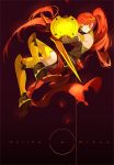  1girl breasts character_name elbow_gloves forehead_protector gloves green_eyes long_hair ponytail pyrrha_nikos redhead rwby saberiii shield smile solo sword weapon 