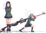  ... 2girls anti-materiel_rifle arms_behind_back bipod black_legwear black_skirt blank_eyes brown_hair buttons daito dragging flying_sweatdrops from_side girls_und_panzer gun huge_weapon katyusha kneehighs long_hair long_sleeves military military_uniform multiple_girls nonna pleated_skirt pocket profile ptrs-41 rifle short_hair simple_background skirt sniper_rifle thigh_gap tsurime uniform violet_eyes walking weapon white_background 