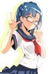  1girl bespectacled blue_hair braid glasses hiroaki_(huruhonya) idolmaster idolmaster_million_live! looking_at_viewer nanao_yuriko school_uniform semi-rimless_glasses serafuku short_hair solo yellow_eyes 