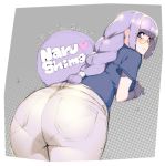  1girl ass glasses haruchika highres namaniku_atk narushima_miyoko pants pantylines purple_hair solo tight tight_pants violet_eyes 