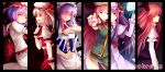  6+girls :d apron artist_name bad_id bandages bat_wings capelet column_lineup dress flandre_scarlet frills hat highres hong_meiling izayoi_sakuya knife koakuma looking_at_viewer maid_headdress mob_cap multiple_girls mushroom_(artist) open_mouth patchouli_knowledge puffy_sleeves remilia_scarlet smile the_embodiment_of_scarlet_devil touhou waist_apron wings 