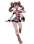  1girl bag bow brown_hair dark_skin full_body genzoman handbag open_mouth poke_ball pokemon pokemon_(game) pokemon_xy sana_(pokemon) scrunchie short_shorts shorts sketch smile solo tagme twintails 