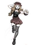  1girl black_legwear blue_eyes brown_hair genzoman hat long_hair open_mouth poke_ball pokemon pokemon_(game) pokemon_xy serena_(pokemon) sketch skirt smile solo tagme thigh-highs zettai_ryouiki 