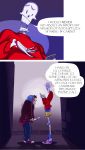  2boys alley anadapta cellphone comic crazy_eyes english extra gangster highres hood hoodie knife multiple_boys papyrus_(font) papyrus_(undertale) phone skeleton spoilers sweater transparent_background trembling undertale 