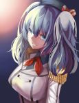 1girl artist_request blue_eyes breasts epaulettes highres kantai_collection kashima_(kantai_collection) silver_hair sketch smile solo uniform 