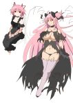  1girl 2girls bare_shoulders black_dress blood bow breasts cleavage dress gloves goddess_madoka injury kaname_madoka large_breasts long_hair mahou_shoujo_madoka_magica midriff multiple_girls oman_(evld) pale_skin panties pink_hair red_eyes scar self-mutilation solo spoilers twintails underwear 