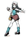  1girl blue_(pokemon) brown_eyes brown_hair genzoman hat loose_socks open_mouth outstretched_hand poke_ball pokemon pokemon_(game) pokemon_frlg sketch skirt socks solo tagme 