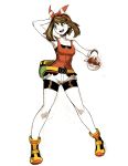  1girl armpits bandana bike_shorts brown_hair fanny_pack full_body genzoman haruka_(pokemon) haruka_(pokemon)_(remake) open_mouth poke_ball pokemon pokemon_(game) pokemon_oras sketch smile solo tagme tank_top 