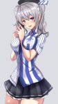  between_breasts blue_eyes employee_uniform hat highres kantai_collection kashima_(kantai_collection) lawson long_hair silver_hair twintails uniform untsue 