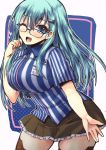  1girl ;d bespectacled blue-framed_glasses glasses kantai_collection looking_at_viewer one_eye_closed open_mouth shinshin smile solo suzuya_(kantai_collection) 