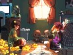  2016 androgynous artist_name bed brown_hair cellphone chair chara_(undertale) closed_eyes collared_shirt curtains desk desk_lamp flower flowey_(undertale) frisk_(undertale) hair_ornament hairclip houdi indian_style interior monitor over-kneehighs phone photo_album plant poster_(object) potted_plant red_eyes shirt shorts sitting smartphone spoilers striped striped_sweater stuffed_toy sweater tagme tears thigh-highs trash_can undertale watermark web_address window window_shade windowsill 