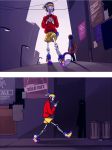  2boys alley anadapta city comic digital_media_player extra gangster hat headphones lamppost mettaton multiple_boys ominous_shadow papyrus_(undertale) poster_(object) shoes shorts skeleton sneakers spoilers sweater telephone_pole trash_can undertale 