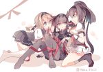  3girls akizuki_(kantai_collection) all_fours black_hair black_legwear blonde_hair bound bound_wrists cis_(carcharias) green_eyes hatsuzuki_(kantai_collection) kantai_collection kneeling looking_at_another multiple_girls sitting sketch teruzuki_(kantai_collection) 