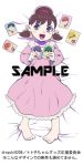  1girl barefoot brown_hair dakimakura f6 hair_ribbon hairband o-yuki osomatsu-kun osomatsu-san pajamas parody photo_(object) ribbon short_twintails solo twintails watermark yowai_totoko 