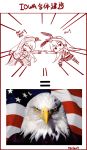  2girls american_flag atago_(kantai_collection) bald_eagle bird dragon_ball dragon_ball_z eagle fusion_dance kantai_collection multiple_girls pan-pa-ka-paaan! rexlent shimakaze_(kantai_collection) 