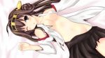  ahoge bare_shoulders brown_hair detached_sleeves double_bun hairband headgear it&#039;s_ok_to_touch japanese_clothes kantai_collection kongou_(kantai_collection) navel nontraditional_miko ribbon-trimmed_sleeves ribbon_trim sarvuant undressing 