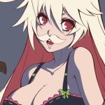  artist_request bow bow_bra bra breasts cleavage fake_mustache frilled_bra frills jack-o_(guilty_gear) multicolored_hair red_eyes source_request two-tone_hair underwear waifu2x 