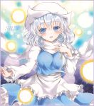  1girl apron blouse blue_eyes breasts colored_pencil_(medium) lavender_hair letty_whiterock marker_(medium) potto_(minntochan) scarf skirt solo touhou traditional_media vest 