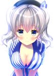  1girl blue_eyes employee_uniform hat kantai_collection kashima_(kantai_collection) lawson silver_hair smile twintails uniform yuzukaze_rio 