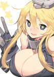 1girl absurdres blonde_hair breasts cleavage gloves highres iowa_(kantai_collection) kantai_collection long_hair mg09 one_eye_closed smile star star-shaped_pupils symbol-shaped_pupils v 