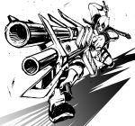  1boy artist_request crossover deadpool gun highres marvel mask monochrome sketch solo sword weapon 