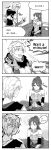  1boy 1girl 4koma chuu comic english highres jaune_arc long_hair monochrome ponytail pyrrha_nikos rwby short_hair 