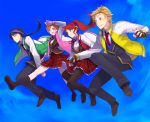  2boys 2girls black_hair blonde_hair blue_eyes chuu gloves green_eyes jaune_arc lie_ren long_hair multiple_boys multiple_girls nora_valkyrie orange_hair pink_eyes ponytail pyrrha_nikos redhead rwby school_uniform short_hair smile 