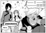  1boy 2girls blush chuu comic english jaune_arc lie_ren long_hair monochrome multiple_girls nora_valkyrie ponytail rwby short_hair 