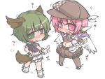  2girls alternate_costume animal_ears bird_wings choujuu_giga choujuu_gigaku green_eyes green_hair hat kasodani_kyouko kureha_mitsushige multiple_girls mystia_lorelei pantyhose pink_hair short_hair tail touhou wings 