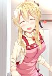  1girl :d ^_^ ^o^ blonde_hair blush closed_eyes door floral_print idolmaster idolmaster_cinderella_girls oga_raito open_mouth smile solo walk-in 