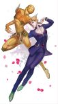  1boy artist_name blonde_hair blue_eyes braid dated earrings full_body giorno_giovanna gold_experience highres jewelry jojo_no_kimyou_na_bouken kenny_(poe90) male_focus petals single_braid stand_(jojo) 