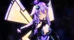  1girl absurdres bangs blue_eyes blush braid breasts cleavage finger_to_mouth gloves hair_ornament highres leotard long_hair looking_at_viewer neptune_(choujigen_game_neptune) neptune_(series) one_eye_closed purple_hair purple_heart solo sumxsum03 symbol-shaped_pupils twin_braids very_long_hair 