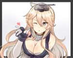  1girl blonde_hair blown_kiss breasts cleavage gloves heart iowa_(kantai_collection) kantai_collection large_breasts long_hair looking_at_viewer one_eye_closed open_mouth solo tagme yukichi_(eikichi) 