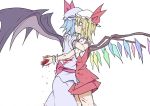  bat_wings blonde_hair blood blue_hair bow crystal flandre_scarlet hat hat_bow hat_ribbon hug kenuu_(kenny) mob_cap multiple_girls outstretched_arms red_eyes remilia_scarlet ribbon short_sleeves siblings side_ponytail sisters tears touhou wings wrist_cuffs 