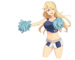  1girl artist_request blonde_hair blue_eyes breasts cheerleader highres iowa_(kantai_collection) kantai_collection large_breasts midriff navel one_eye_closed open_mouth pom_poms star star-shaped_pupils symbol-shaped_pupils 