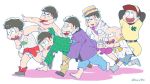  6+boys afro arms_behind_head bald baseball_uniform black_hair blood blood_on_face bloody_clothes briefs broken_tooth brothers chibita hanten_(clothes) hat heart heart_in_mouth jumpsuit male_focus matsuno_choromatsu matsuno_ichimatsu matsuno_juushimatsu matsuno_karamatsu matsuno_osomatsu matsuno_todomatsu messy_hair multiple_boys naked_towel necktie nipples osomatsu-kun osomatsu-san pink_necktie pink_shorts plaid plaid_shirt porkpie_hat redmoons running sextuplets shirt shorts siblings simple_background smile sportswear surgical_mask sweat torn_clothes towel towel_around_neck twitter_username underwear white_background 