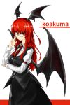  1girl character_name demon_wings glasses head_wings kan_(aaaaari35) koakuma necktie redhead solo touhou vest wings 