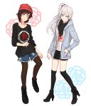  2girls blue_eyes boots casual chuu hat long_hair multiple_girls pantyhose ponytail ruby_rose rwby short_hair side_ponytail weiss_schnee 