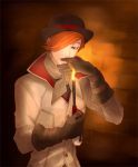  1boy chuu cigar hair_over_one_eye hat lighter orange_hair roman_torchwick rwby short_hair solo 