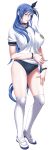  1girl blue_hair breasts buruma collar full_body gym_uniform hair_ornament hair_ribbon hairclip highres ikazaki_reia jewelry large_breasts long_hair looking_at_viewer p/a_~potential_ability~ ribbon ring sei_shoujo shoes simple_background solo transparent_background very_long_hair white_legwear yellow_eyes 