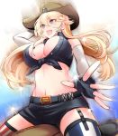  1girl blonde_hair blue_eyes breasts cowboy_hat gloves hat iowa_(kantai_collection) kantai_collection long_hair primary_stage smile star star-shaped_pupils symbol-shaped_pupils 