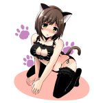  1girl bell bell_choker black_bra black_panties bra brown_hair cat_cutout cat_ear_panties cat_lingerie choker cleavage_cutout green_eyes idolmaster idolmaster_cinderella_girls jingle_bell kiki_(koikuchikinako) maekawa_miku panties short_hair side-tie_panties solo underwear underwear_only 