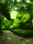  black_cat cat green hatarisu no_humans original park plant shadow tree 