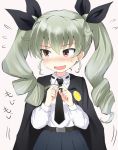  1girl anchovy drill_hair gedou_(ge_ge_gedou) girls_und_panzer green_hair long_hair school_uniform solo standing twin_drills twintails 