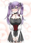  1girl alternate_hairstyle blush breasts choker cleavage corset faris_scherwiz final_fantasy final_fantasy_v green_eyes large_breasts looking_away mabo-udon purple_hair solo twintails v_arms wavy_mouth 